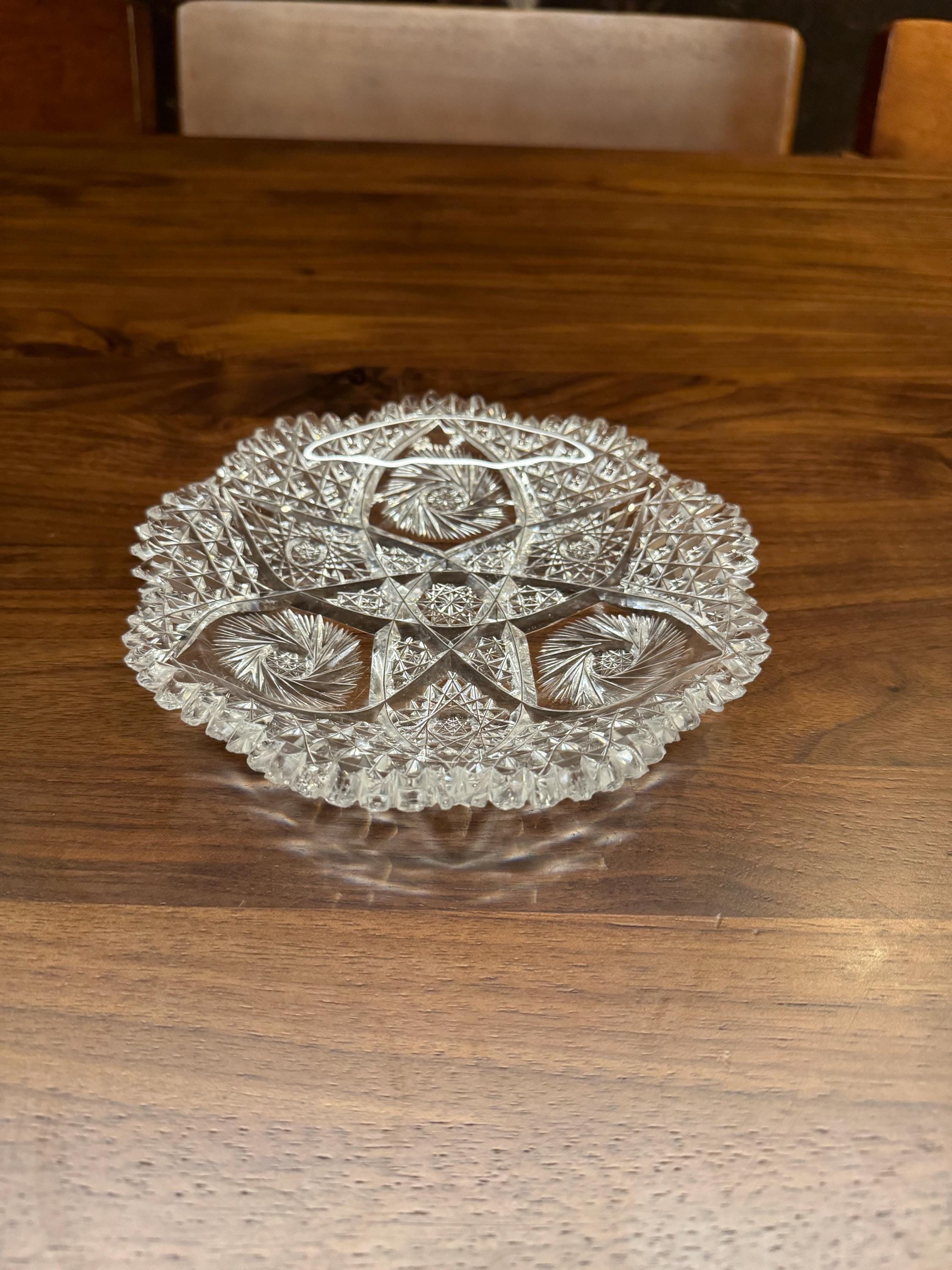 American Brilliant Period Cut Crystal 6" Dish, Hobstars Pattern, c.1910