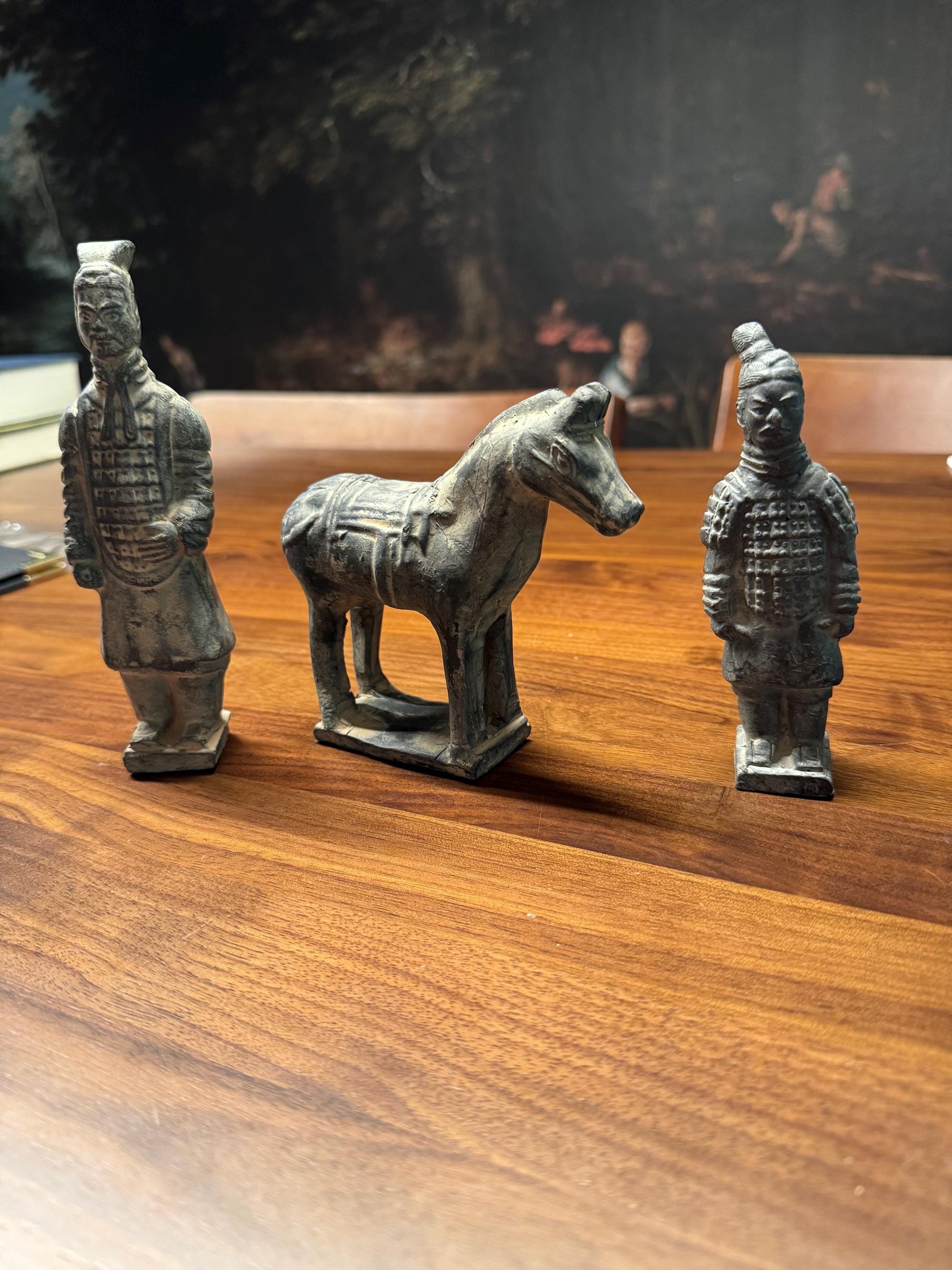 Vintage Terracotta Warrior Figurines – Set of 3 (2 Soldiers + 1 Horse) – Qin Dynasty Replicas