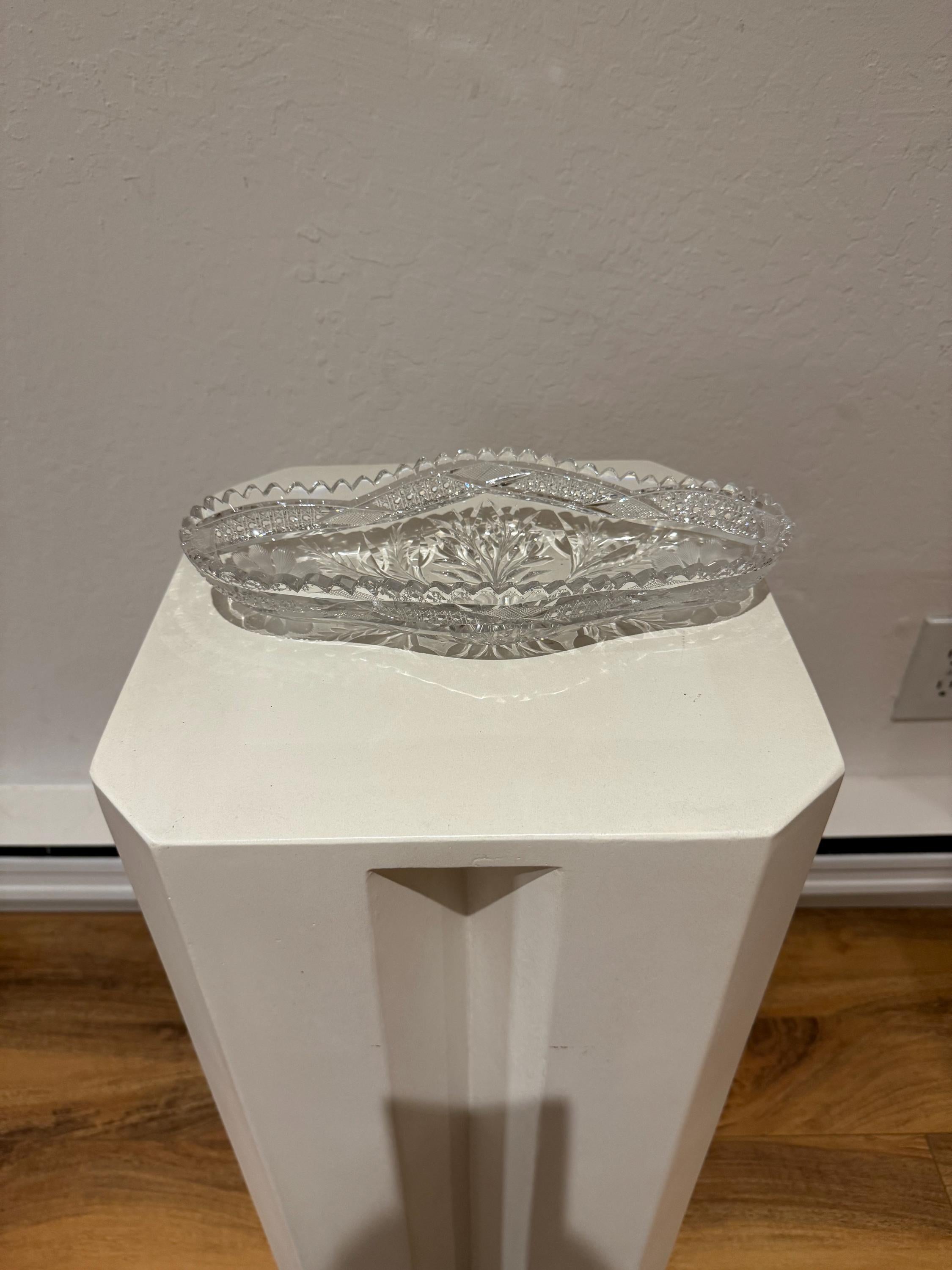 American Brilliant Period Crystal Decorative Relish Dish