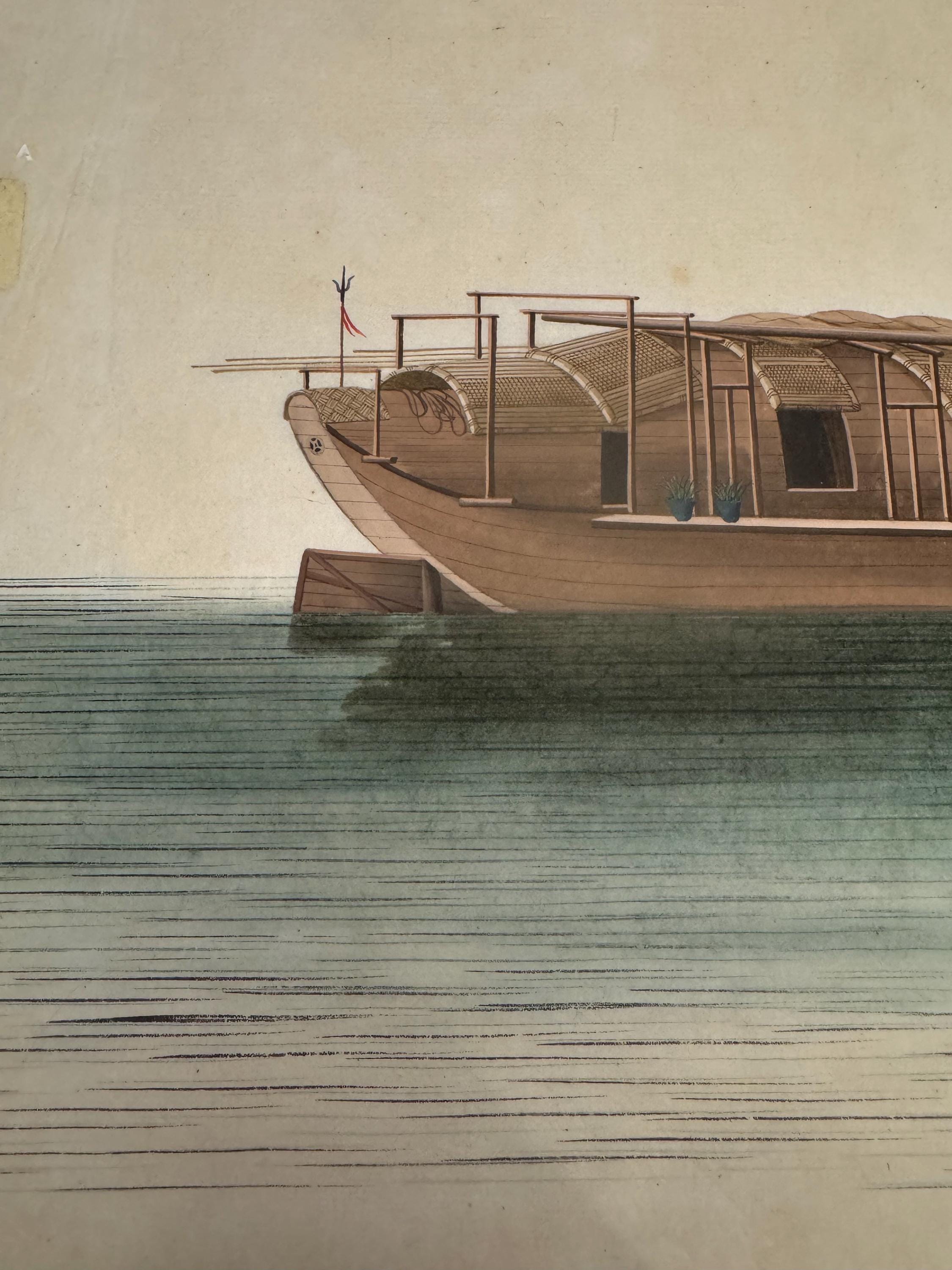 Antique 19th Century Chinese Boat Painting