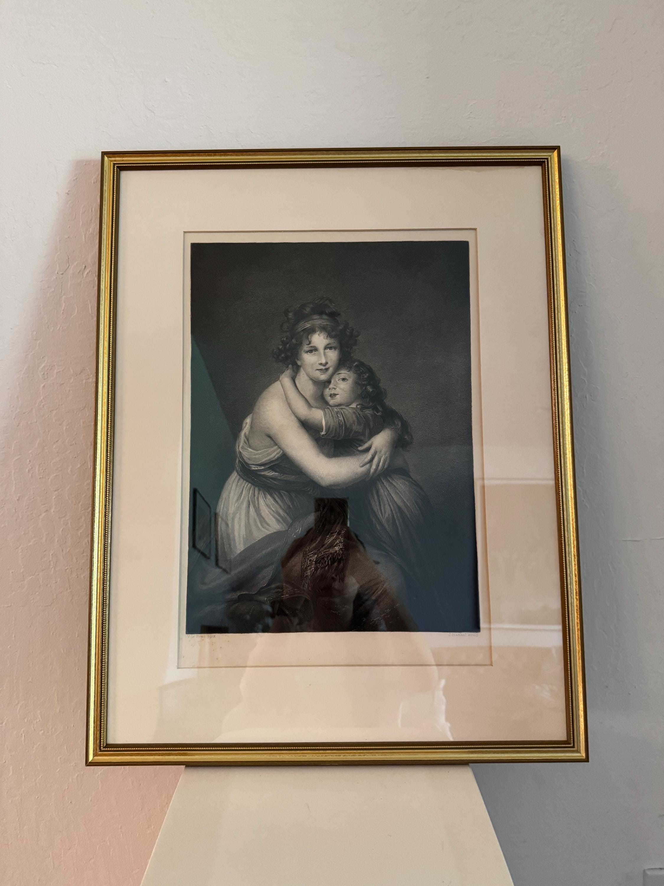 Framed Antique Engraving: “Self-Portrait with her Daughter, Julie” by Élisabeth Louise Vigée Le Brun (1789)