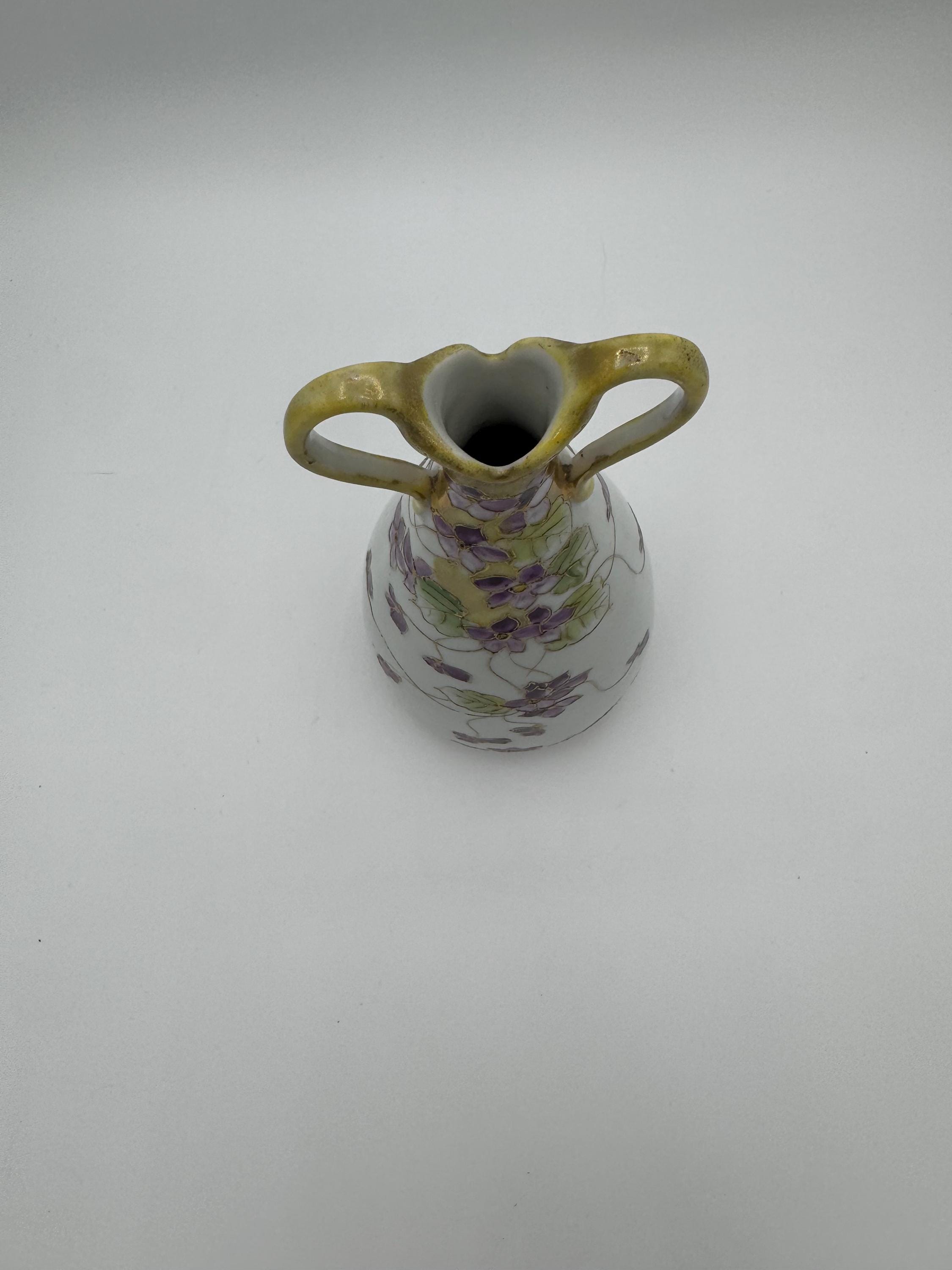 Antique Nagoya Nippon Porcelain Vase – Hand-Painted with Gilded Violets, 9.5” Tall