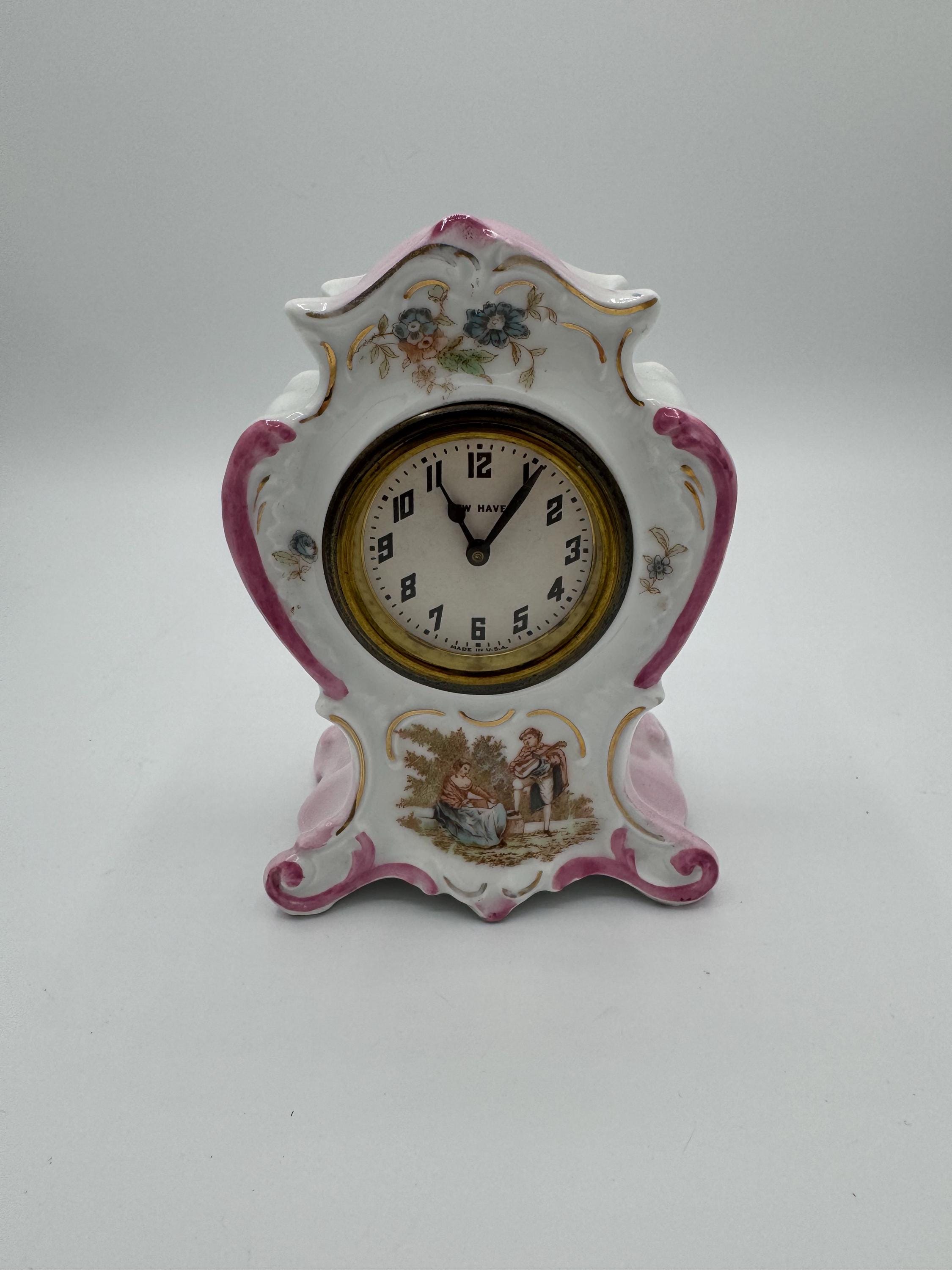 Antique Victorian Porcelain Wind-Up Mantel Clock – Hand-Painted, Rococo Revival Style [SS]