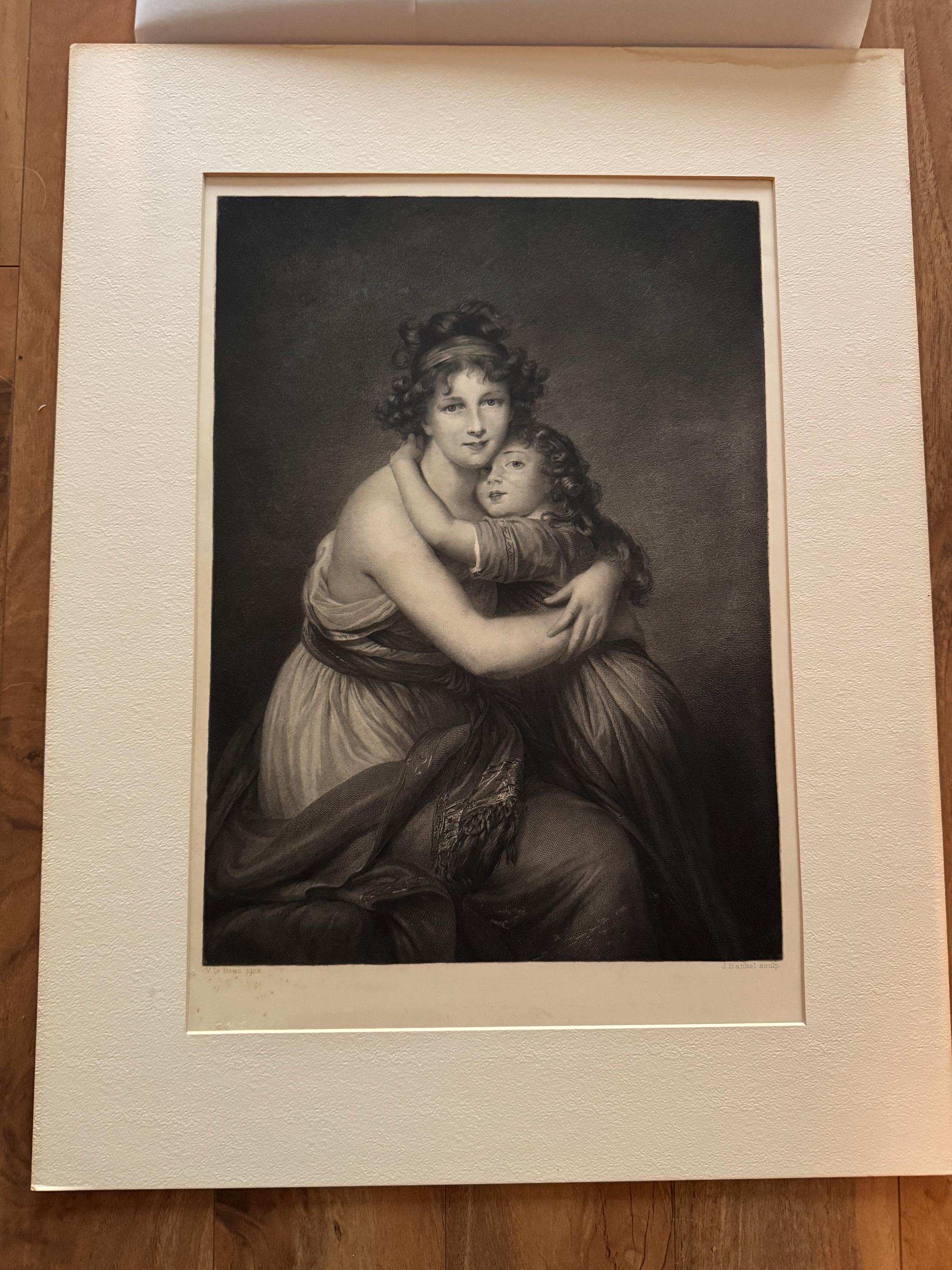 Framed Antique Engraving: “Self-Portrait with her Daughter, Julie” by Élisabeth Louise Vigée Le Brun (1789)