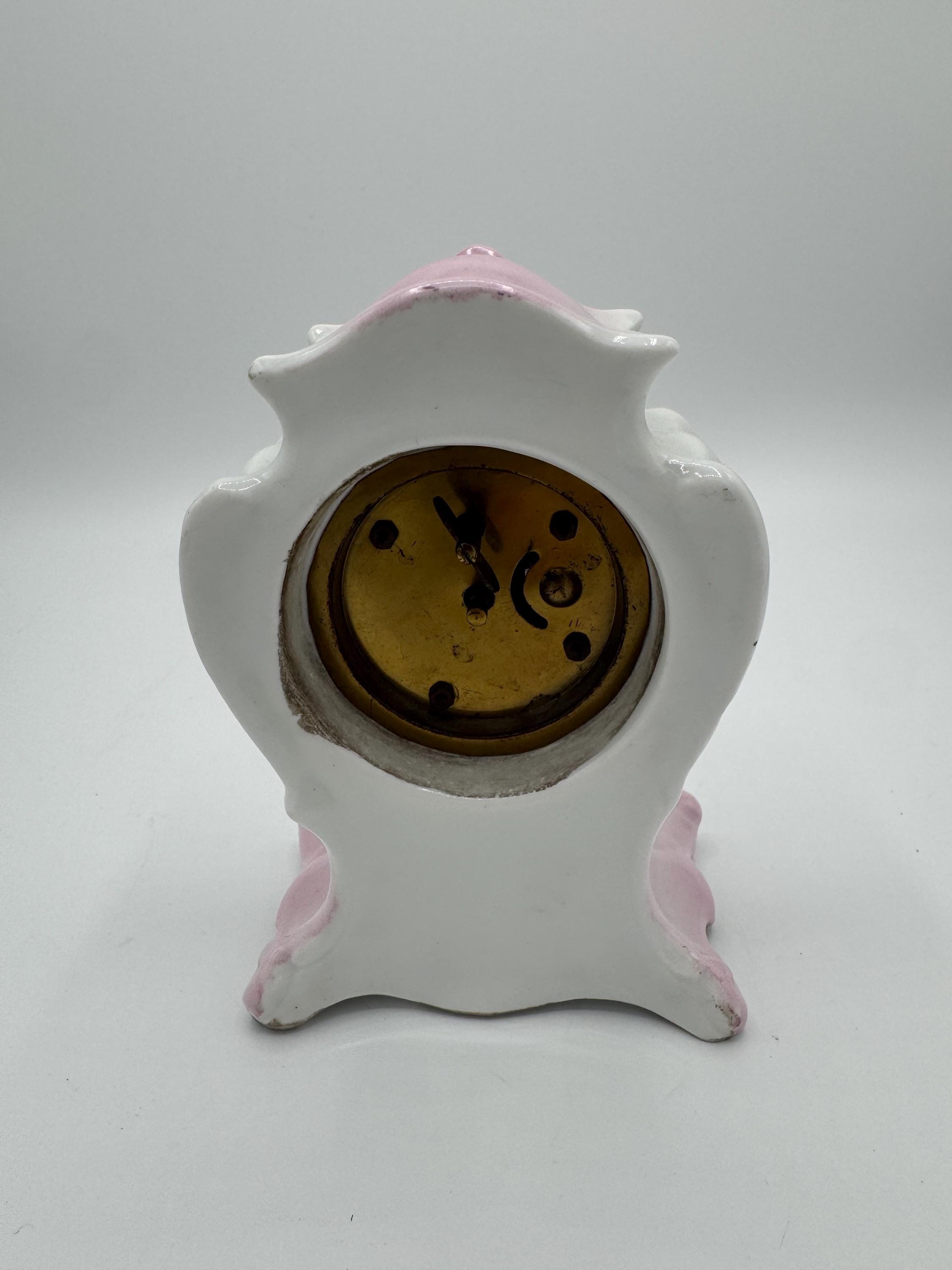 Antique Victorian Porcelain Wind-Up Mantel Clock – Hand-Painted, Rococo Revival Style [SS]