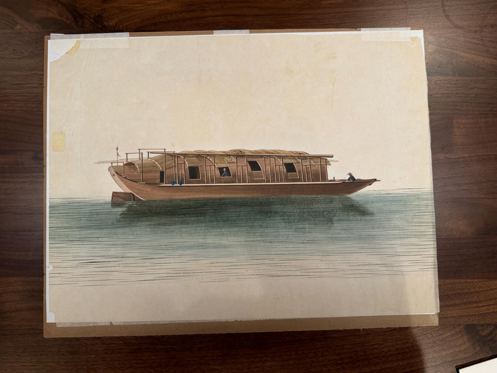 Antique 19th Century Chinese Boat Painting