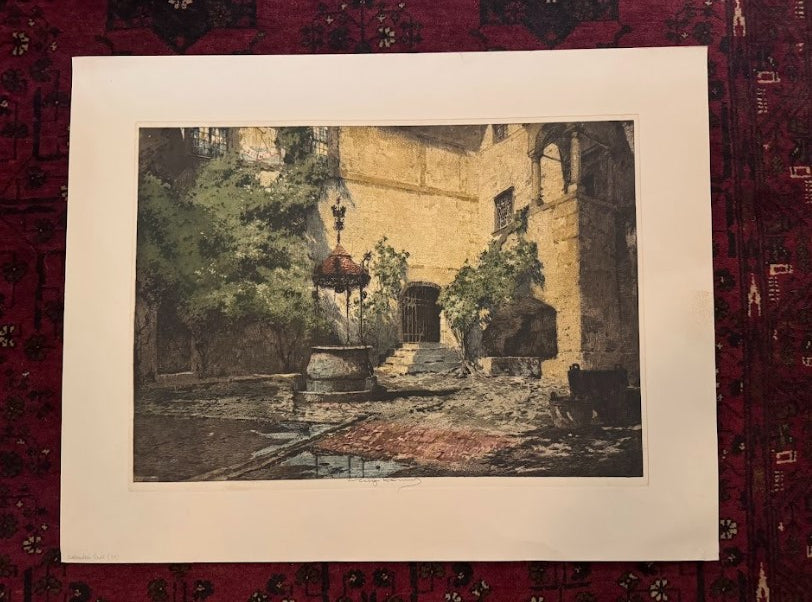 Seebenstein Castle Courtyard, Austria, 1915 — Large Etching with Aquatint
