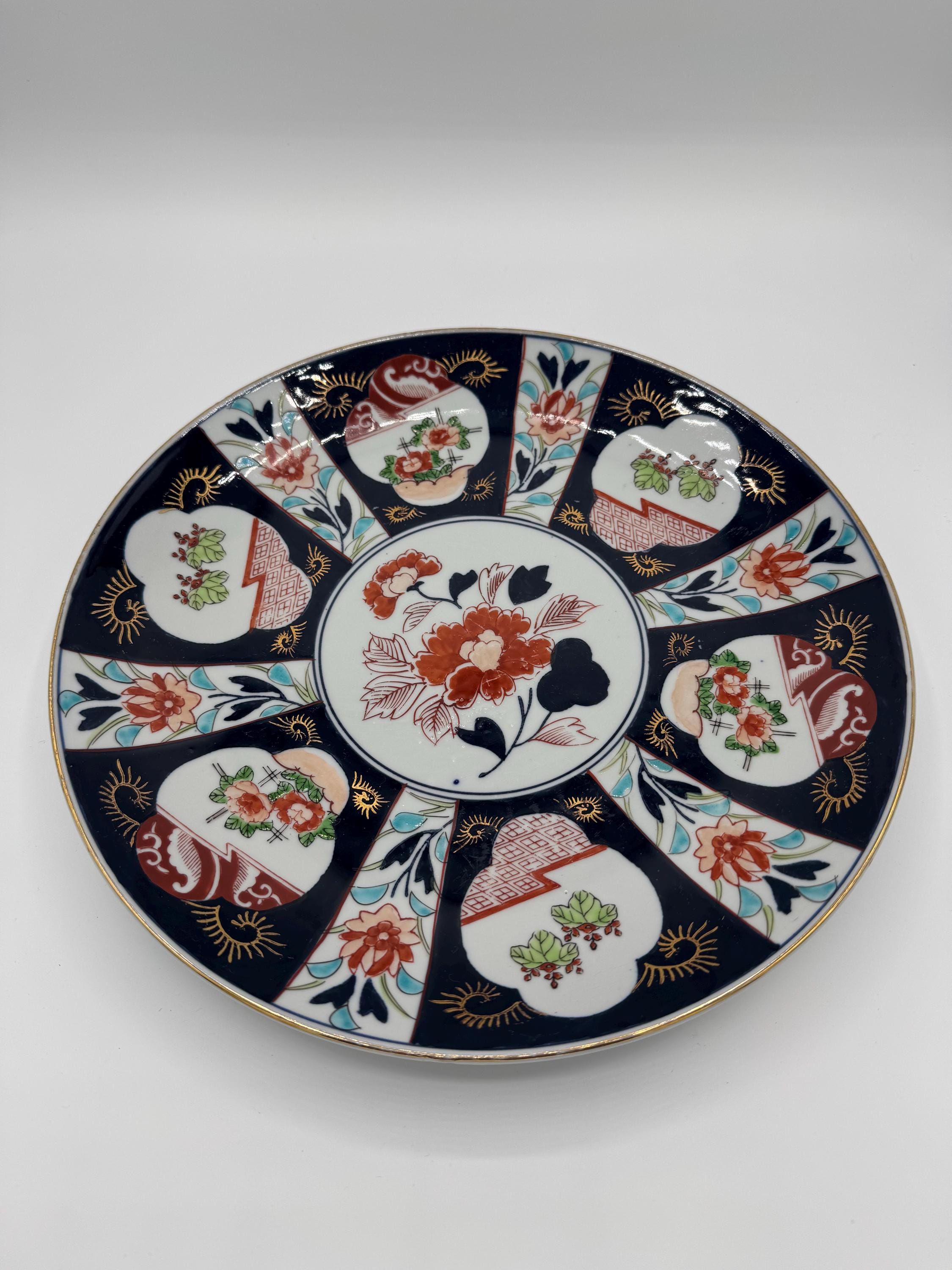 Antique Hand-Painted Imari Porcelain Charger – 11” Diameter – Rich Cobalt Blues, Deep Reds & Gilding