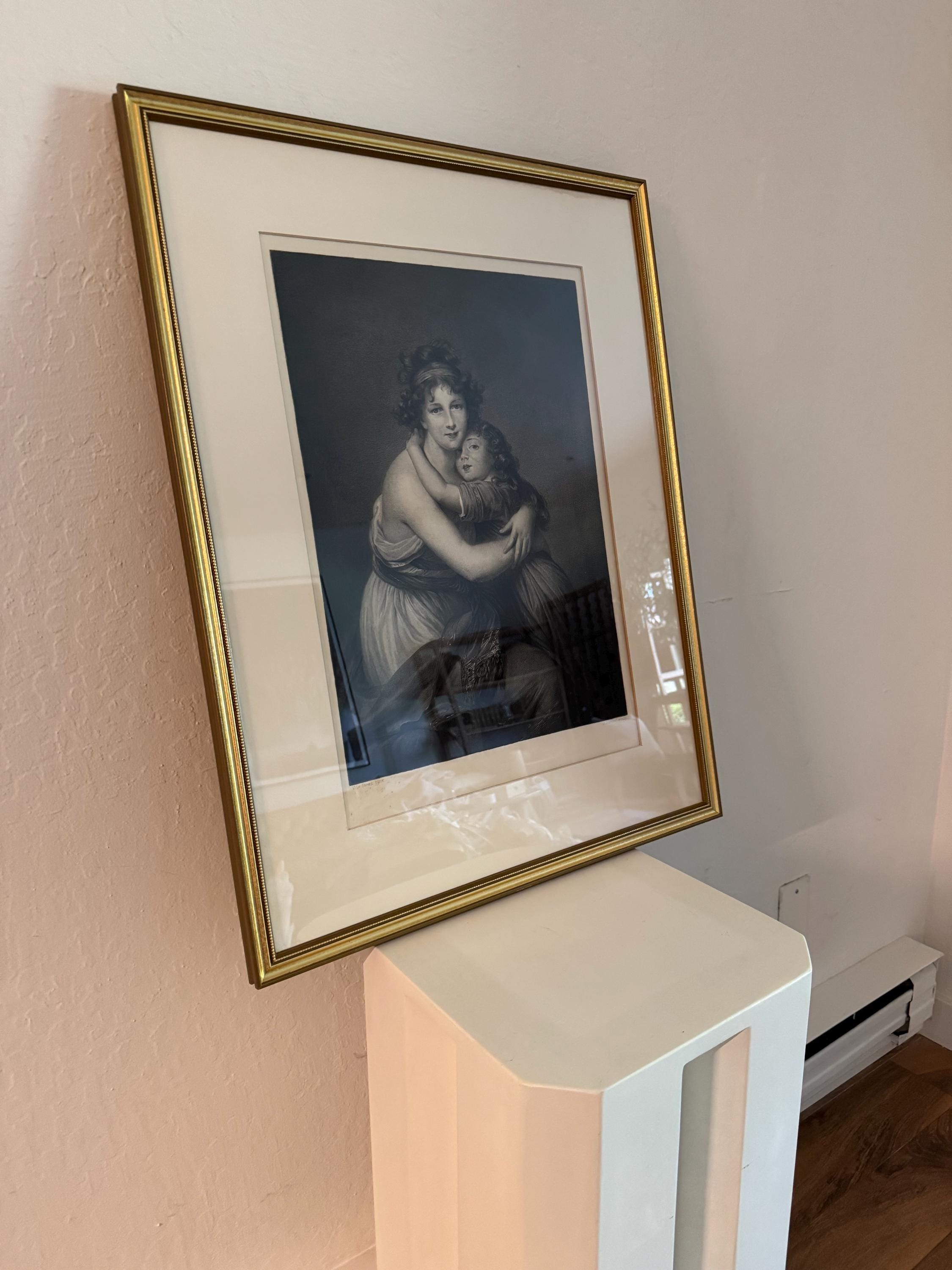 Framed Antique Engraving: “Self-Portrait with her Daughter, Julie” by Élisabeth Louise Vigée Le Brun (1789)