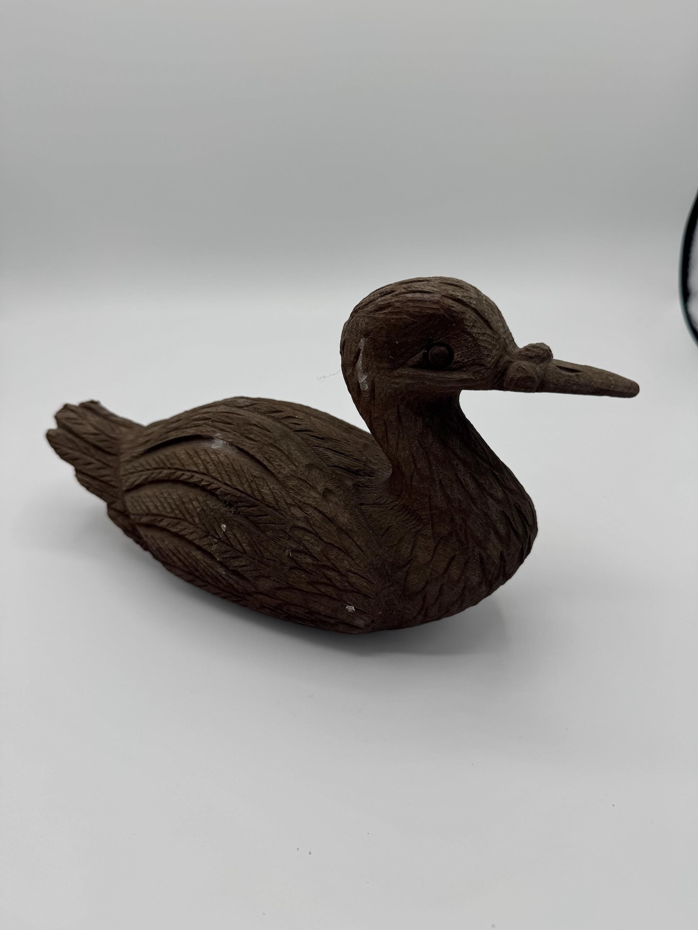 Hand-Carved Wooden Duck Figurine