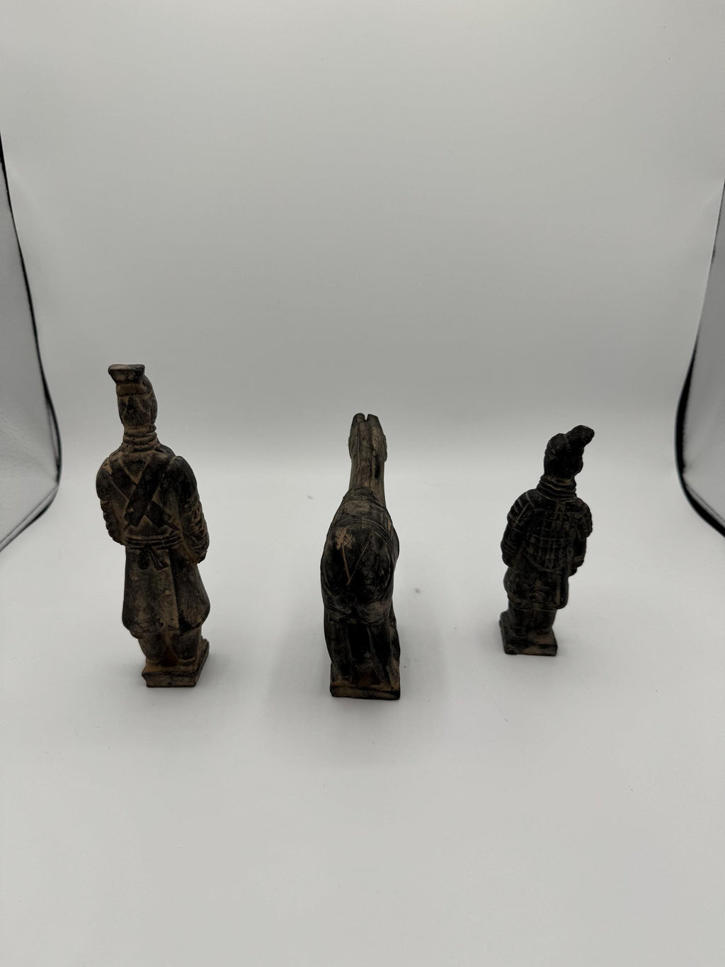Vintage Terracotta Warrior Figurines – Set of 3 (2 Soldiers + 1 Horse) – Qin Dynasty Replicas