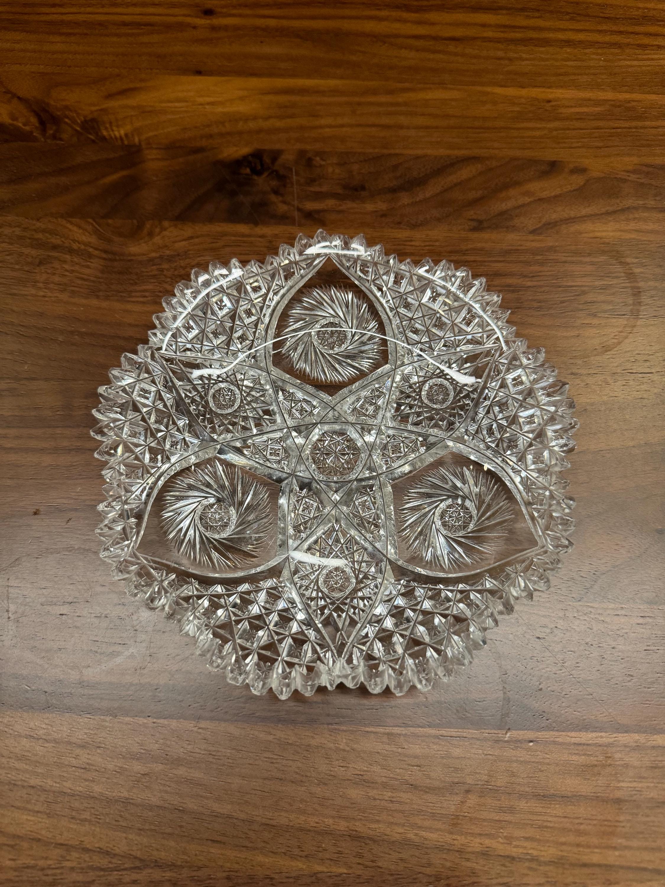 American Brilliant Period Cut Crystal 6" Dish, Hobstars Pattern, c.1910