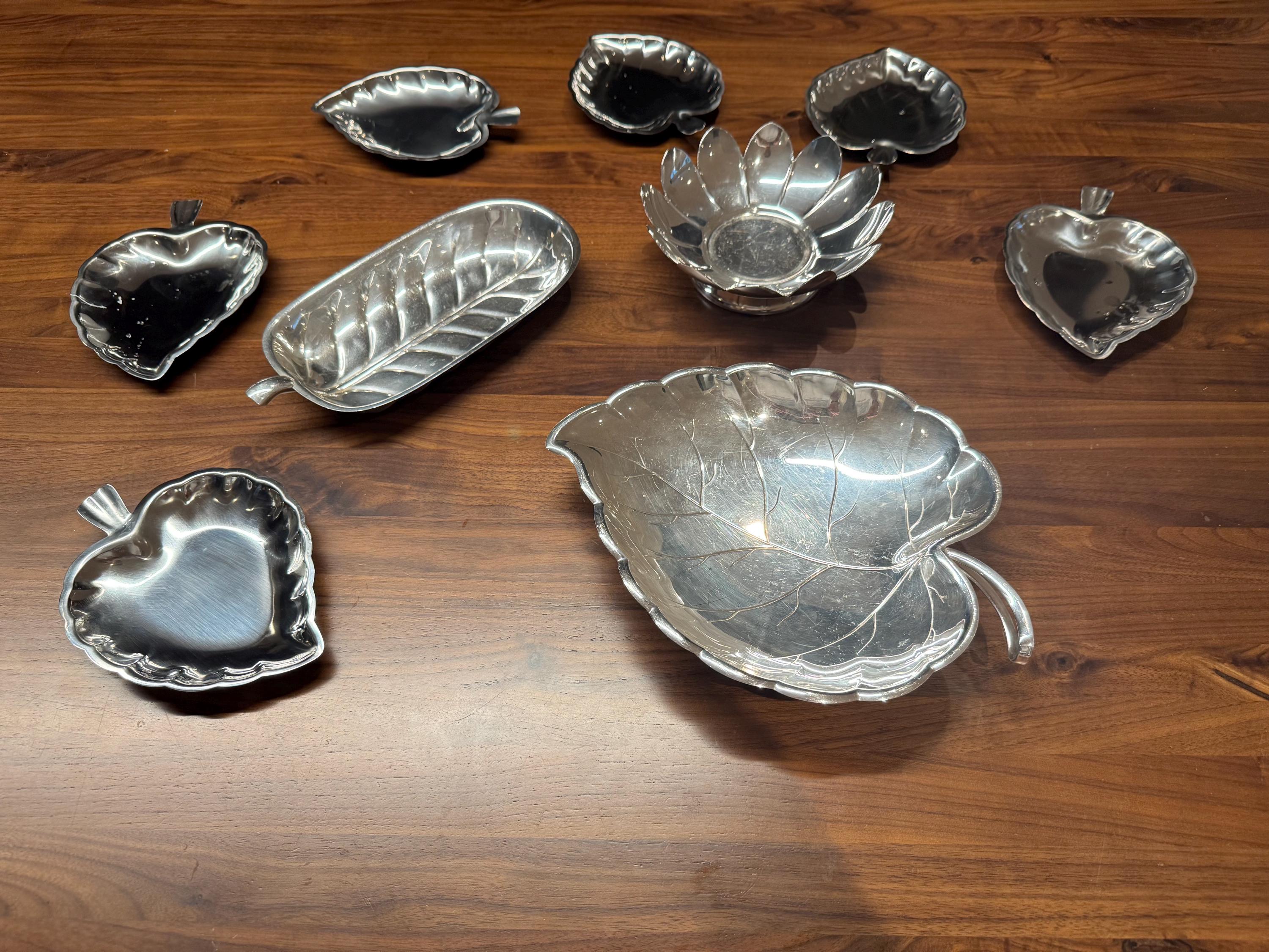 Whimsical Silver & Stainless Leaf Dish Collection – Garden Party Ready (Lot of 9)
