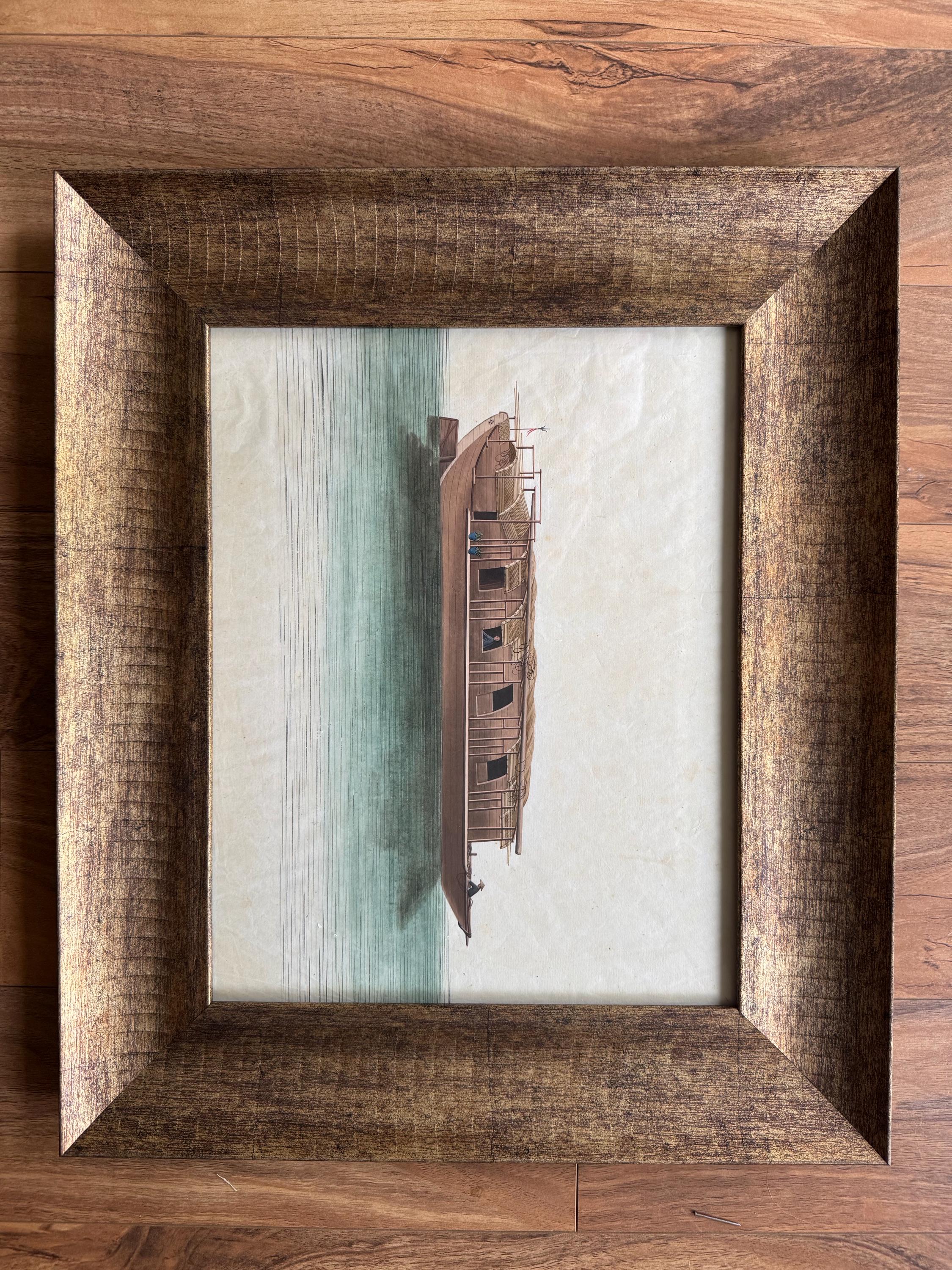 Antique 19th Century Chinese Boat Painting