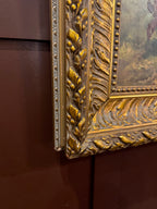 Monumental Dutch Still Life Oil Painting by W. Honner with Fruit & Roses in Gilt Frame