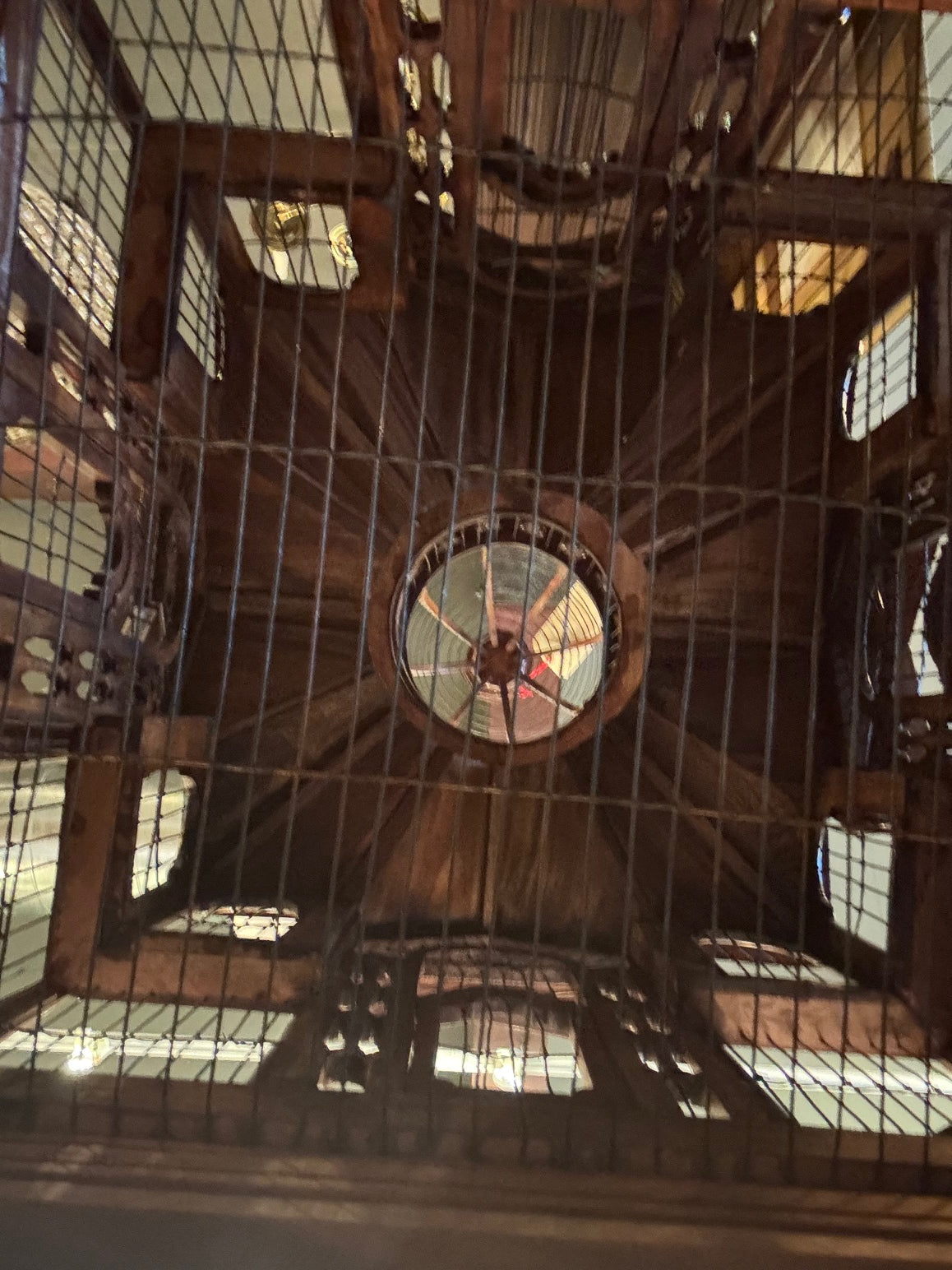 Monumental Antique Handcrafted Walnut Cathedral Bird Cage on Stand