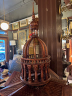 Monumental Antique Handcrafted Walnut Cathedral Bird Cage on Stand