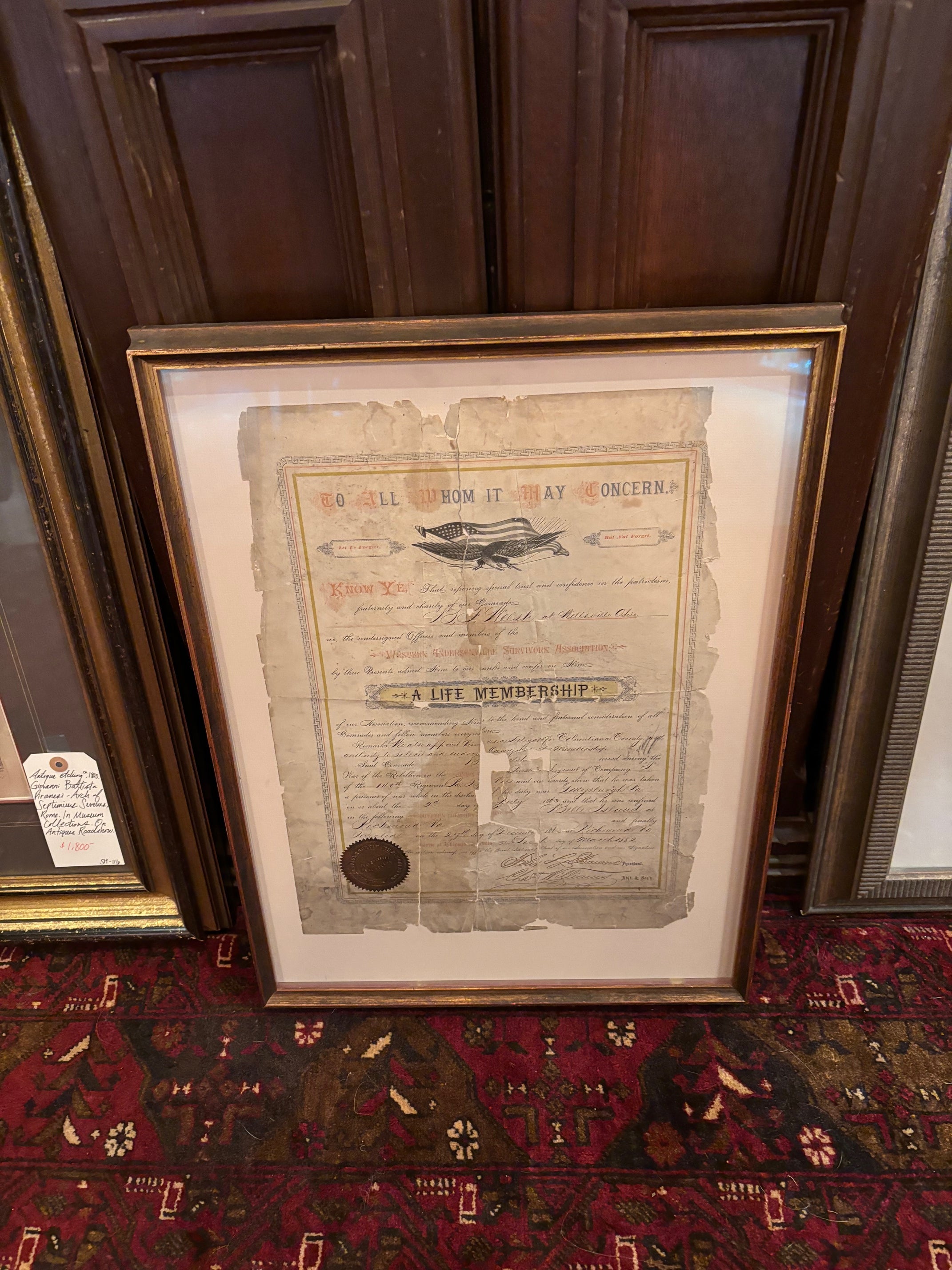 Benjamin F. Welsh, Gettysburg Prisoner of War Certificate & Medal (1882)