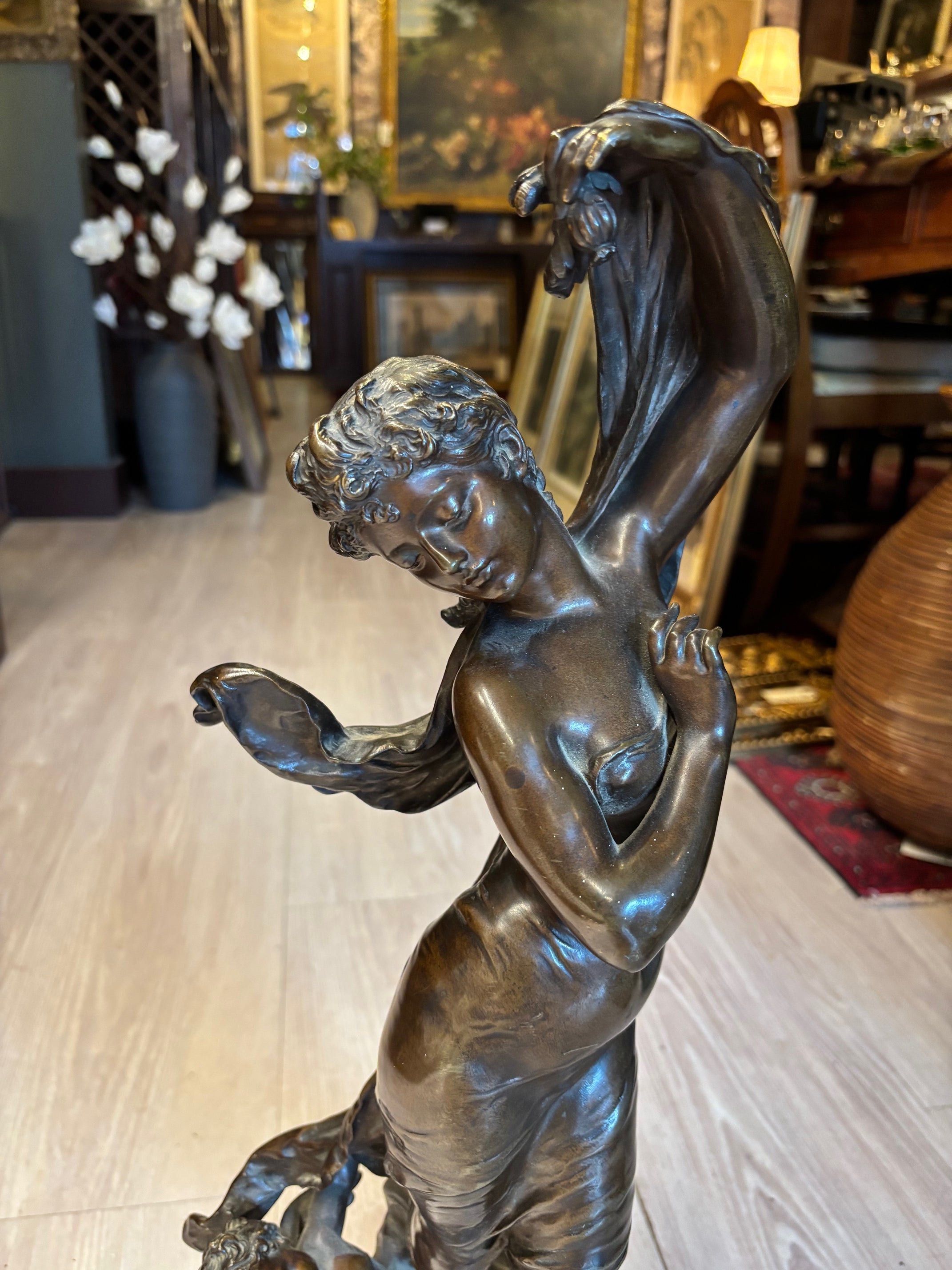 Hippolyte François Moreau “Crépuscule” Patinated Bronze Sculpture, ca. 1857 [JB]