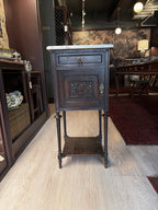 19th Century French Louis XVI Walnut Side Table with Marble Top & Porcelain-Lined Cabinet [RC]