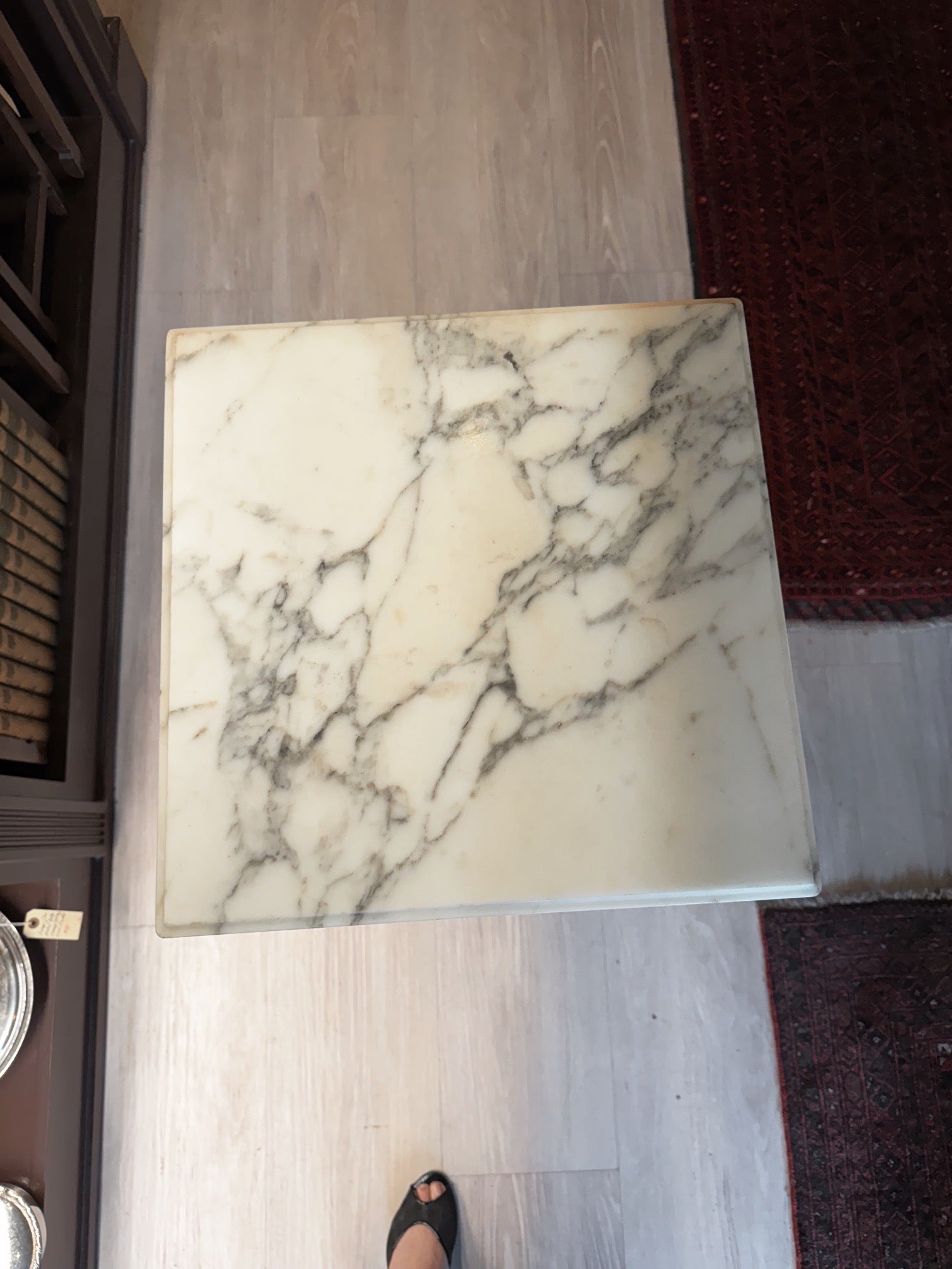 19th Century French Louis XVI Walnut Side Table with Marble Top & Porcelain-Lined Cabinet [RC]