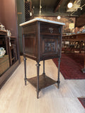 19th Century French Louis XVI Walnut Side Table with Marble Top & Porcelain-Lined Cabinet [RC]
