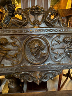 Antique Italian Renaissance Revival Carved Wood Bench with Figural Motifs & Paw Feet