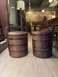 Pair of Antique Chinese Wedding Nesting Baskets in Wicker & Bamboo with Iron Handles