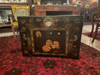 19th Century Chinese Black Lacquer Wedding Trunk with Hand Painted Peony Motifs [MM]