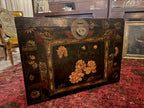 19th Century Chinese Black Lacquer Wedding Trunk with Hand Painted Peony Motifs [MM]