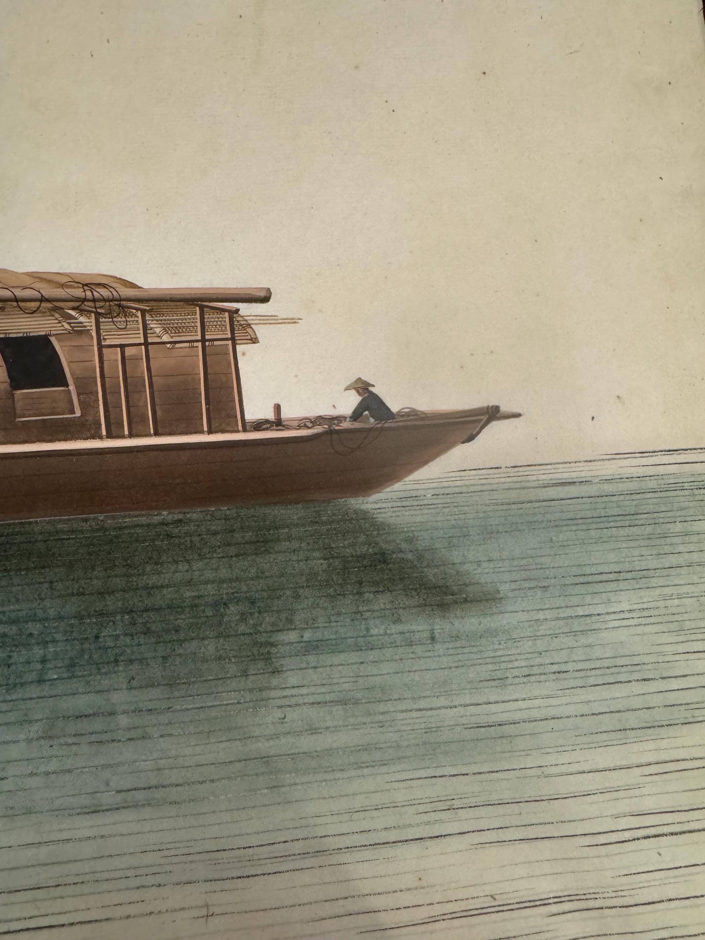Antique 19th Century Chinese Boat Painting