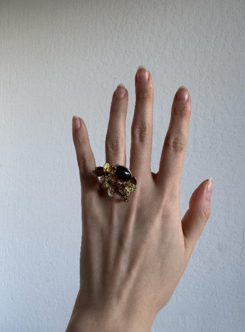 Botanical Cast Amber Ring (Gold Vermeil) Size 8 [CG]