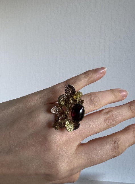 Botanical Cast Amber Ring (Gold Vermeil) Size 8 [CG]