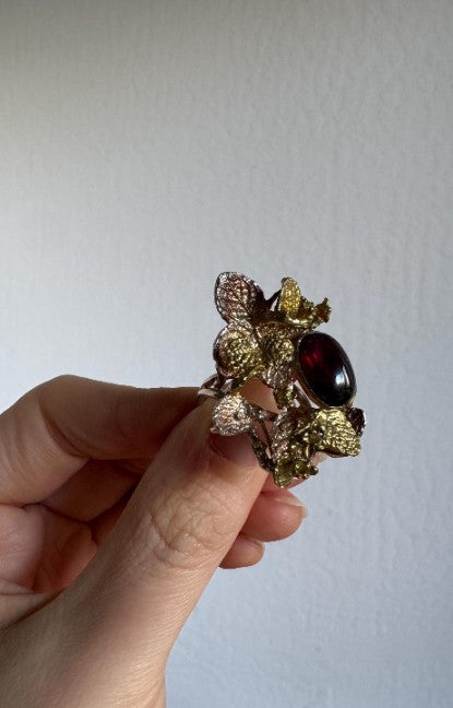 Botanical Cast Amber Ring (Gold Vermeil) Size 8 [CG]