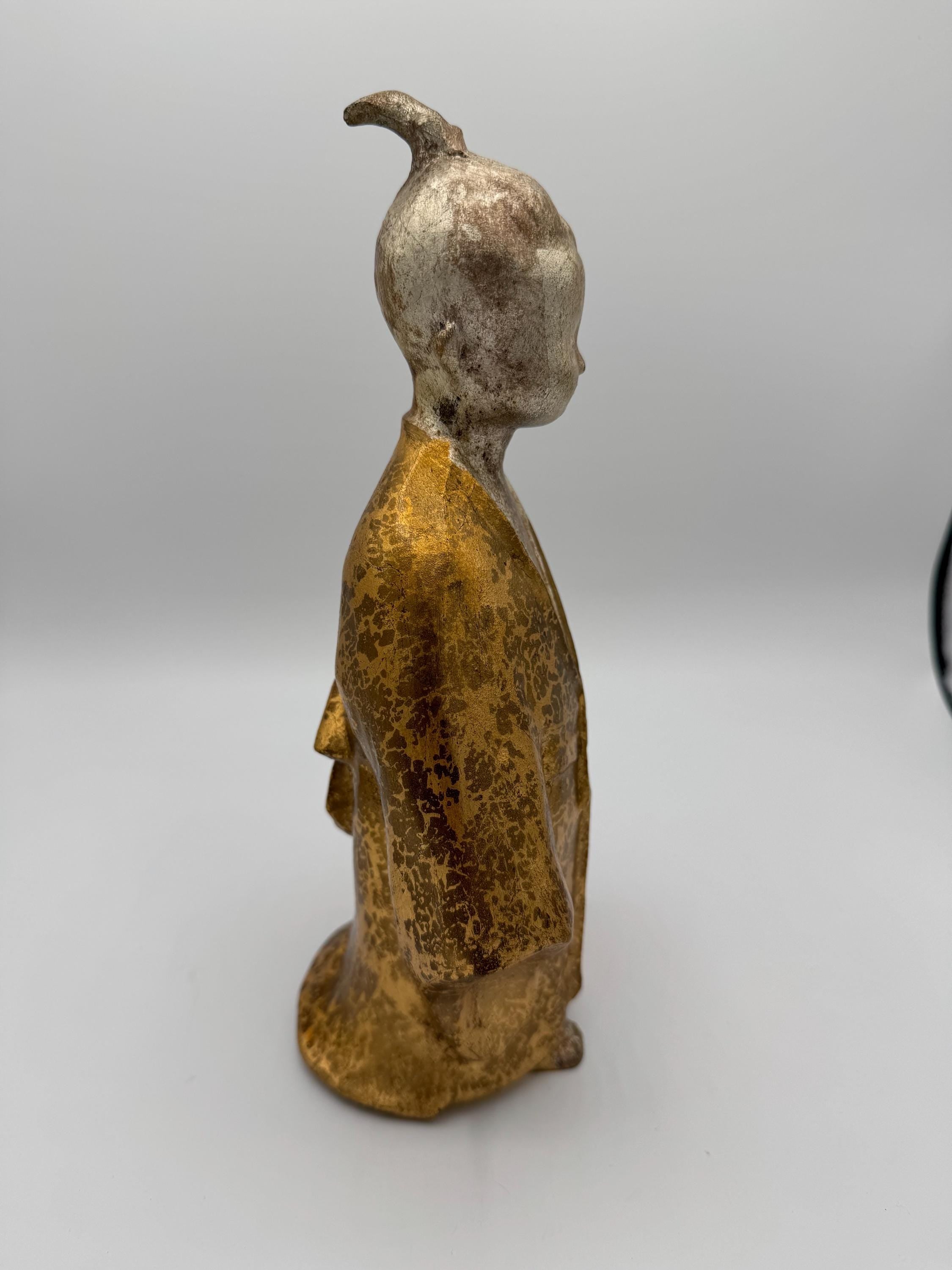 1960s Okimono Figurine Selflessness Child Gilded Cast Iron