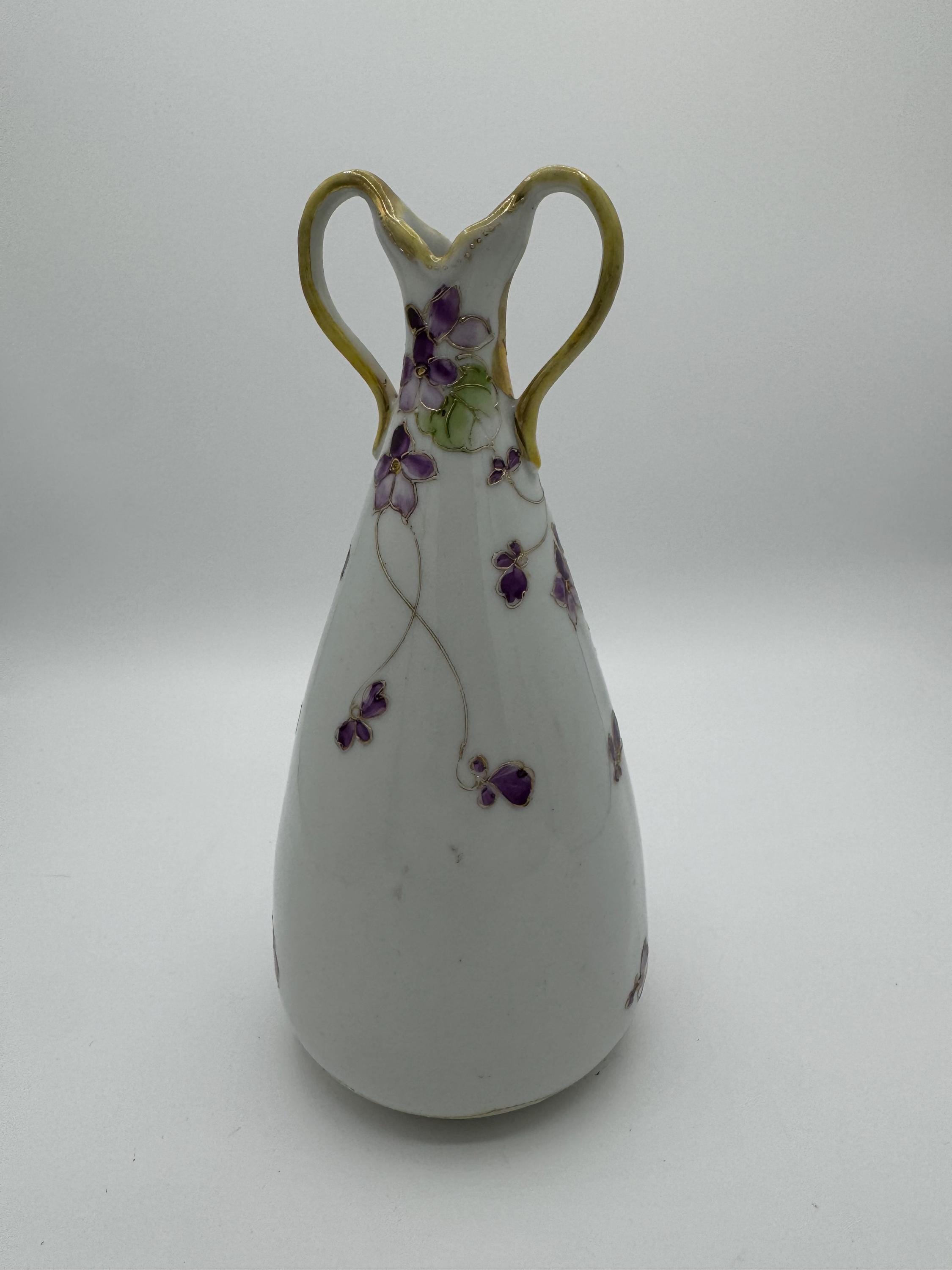 Antique Nagoya Nippon Porcelain Vase – Hand-Painted with Gilded Violets, 9.5” Tall