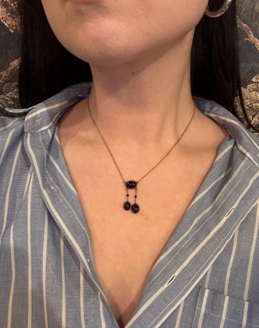 Vintage Garnet-Tone Drop Necklace – Art Deco Style Resin Cabochon Pendant