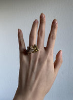 One of a Kind Botanical Cast Ring, Sterling Silver with Gold Vermeil, Aquamarine & Orange Sapphire, Size 9 [CG]