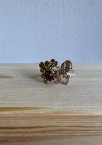 One of a Kind Botanical Cast Ring, Sterling Silver with Gold Vermeil, Aquamarine & Orange Sapphire, Size 9 [CG]