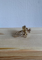 One of a Kind Botanical Cast Ring, Sterling Silver with Gold Vermeil, Aquamarine & Orange Sapphire, Size 9 [CG]