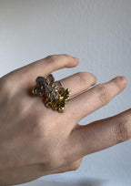 One of a Kind Botanical Cast Ring, Sterling Silver with Gold Vermeil, Aquamarine & Orange Sapphire, Size 9 [CG]