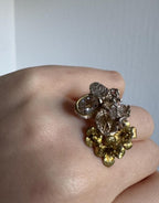 One of a Kind Botanical Cast Ring, Sterling Silver with Gold Vermeil, Aquamarine & Orange Sapphire, Size 9 [CG]