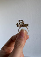 One of a Kind Botanical Cast Ring, Sterling Silver with Gold Vermeil, Aquamarine & Orange Sapphire, Size 9 [CG]