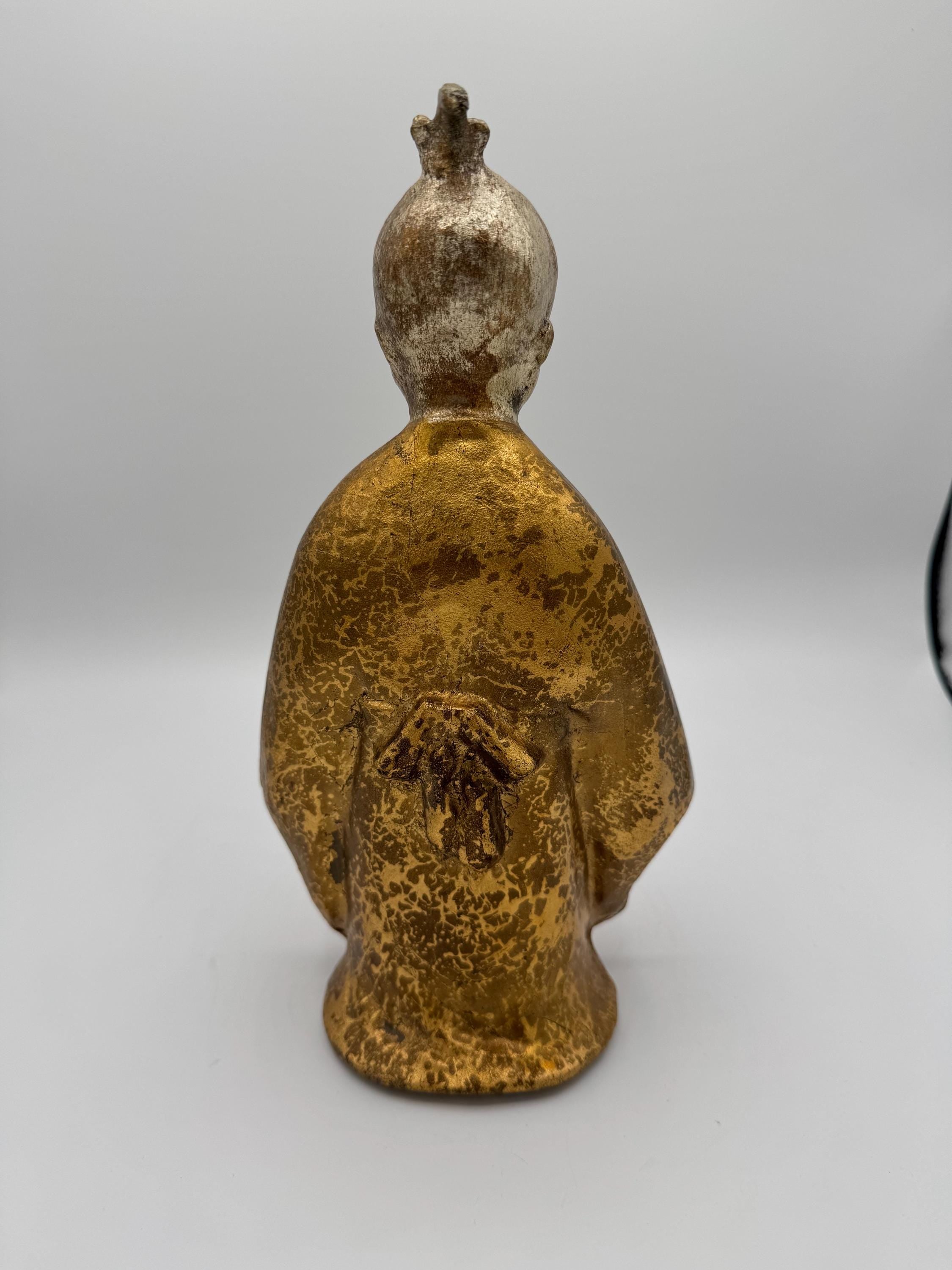 1960s Okimono Figurine Selflessness Child Gilded Cast Iron