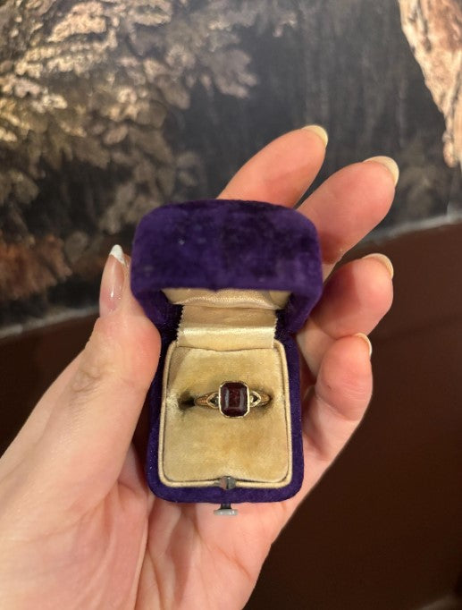 Antique Victorian 10k Gold Rhodolite Garnet Ring – Size 6 – Emerald Cut Stone