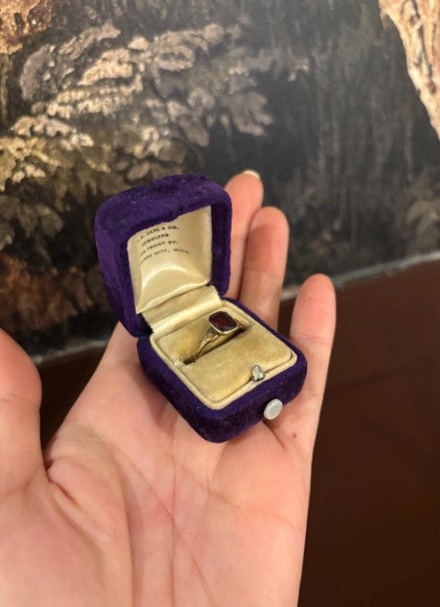 Antique Victorian 10k Gold Rhodolite Garnet Ring – Size 6 – Emerald Cut Stone