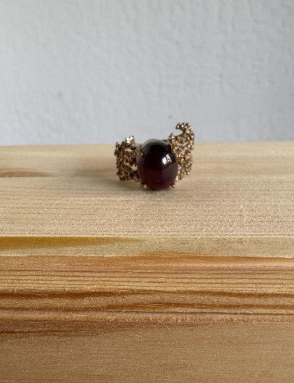 Sand Cast Garnet Statement Ring, Sterling Silver with Gold Vermeil Accents, Size 9 [CG]