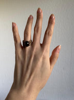 Sand Cast Garnet Statement Ring, Sterling Silver with Gold Vermeil Accents, Size 9 [CG]