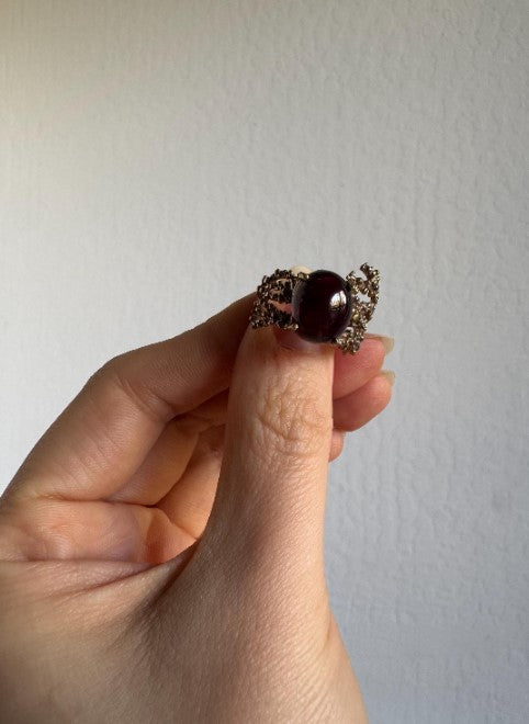 Sand Cast Garnet Statement Ring, Sterling Silver with Gold Vermeil Accents, Size 9 [CG]