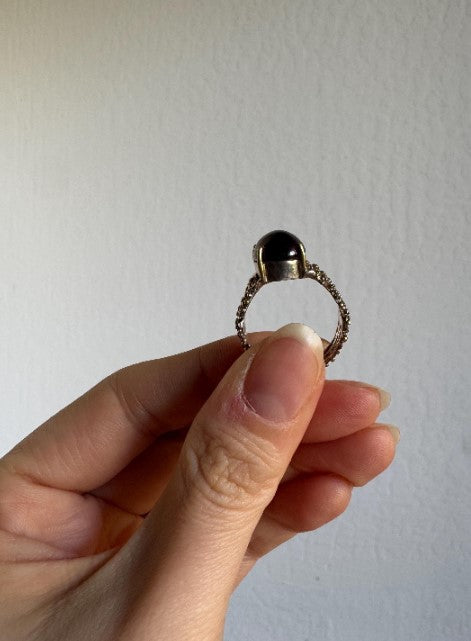 Sand Cast Garnet Statement Ring, Sterling Silver with Gold Vermeil Accents, Size 9 [CG]